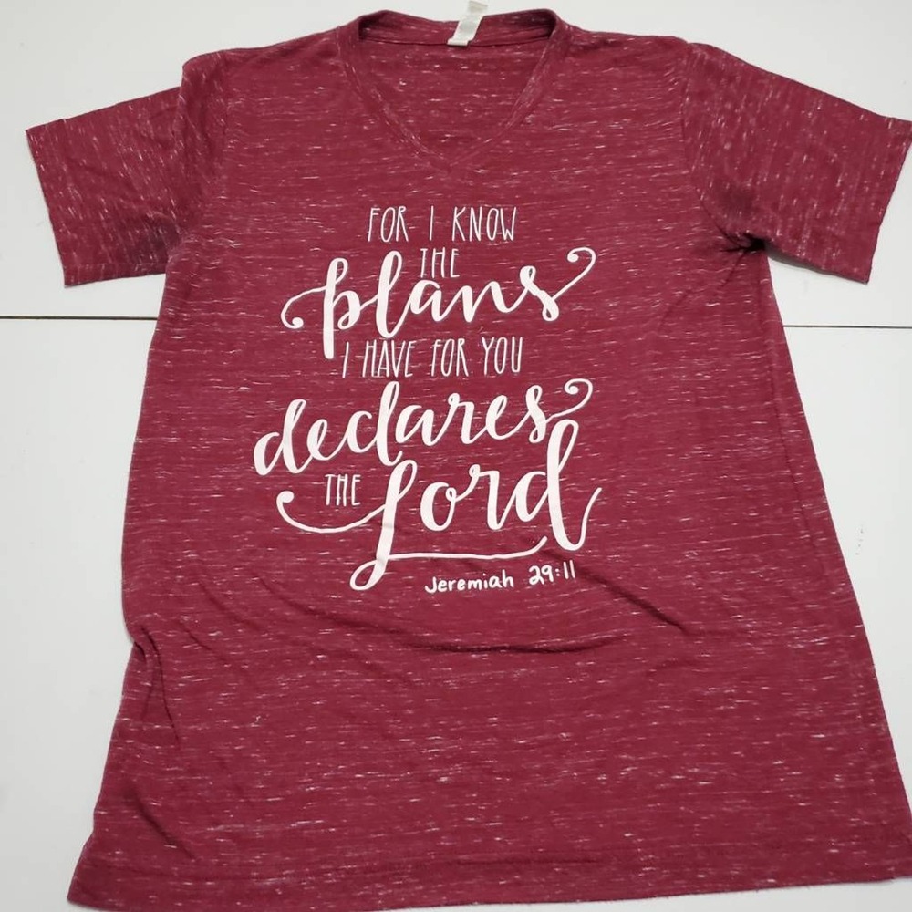 Bella + Canvas Womens T-Shirt Red White Space Dye For I Know The Plans V Neck P